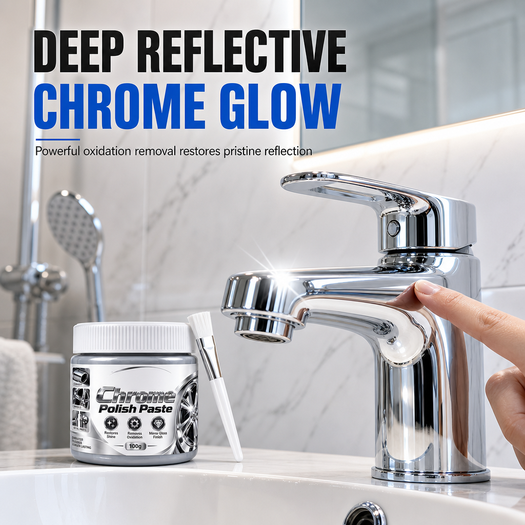 ✨50% OFF NOW! Metal Chrome Polish & Restorer Paste with Brush – Heavy-Duty Chrome Polishing Cream, Oxidation Remover for Car Wheels, Metal Trim, Faucets & Chrome Surfaces