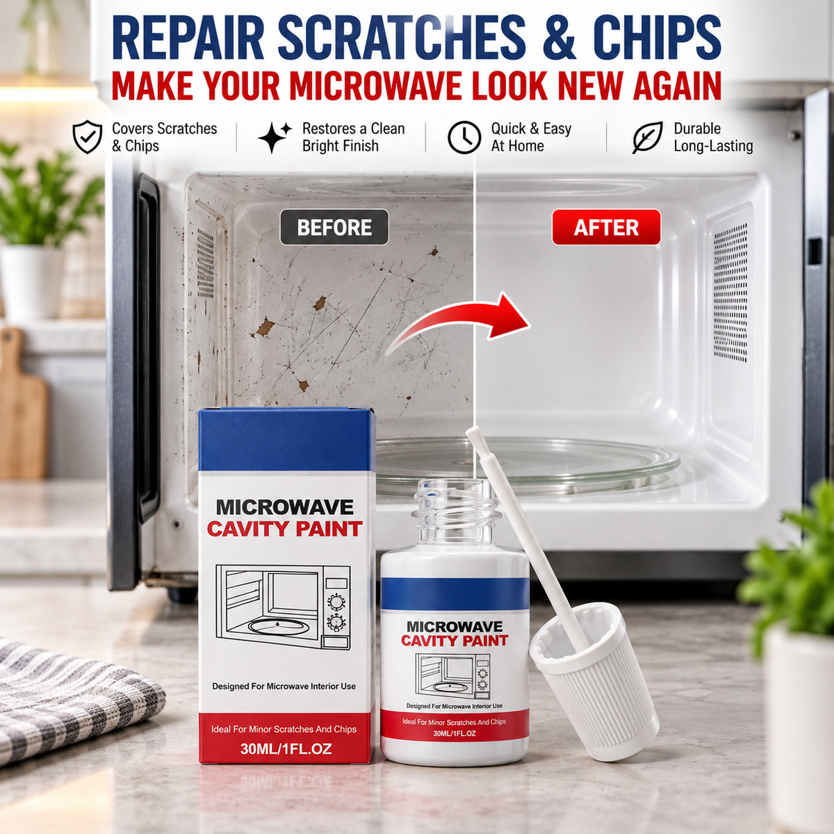 🛠️ Microwave Cavity Paint – High-Gloss White Microwave Interior Repair Paint With Built-In Brush