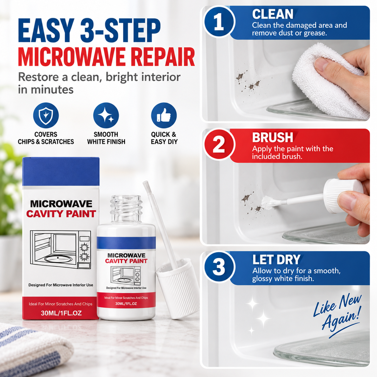 🛠️ Microwave Cavity Paint – High-Gloss White Microwave Interior Repair Paint With Built-In Brush
