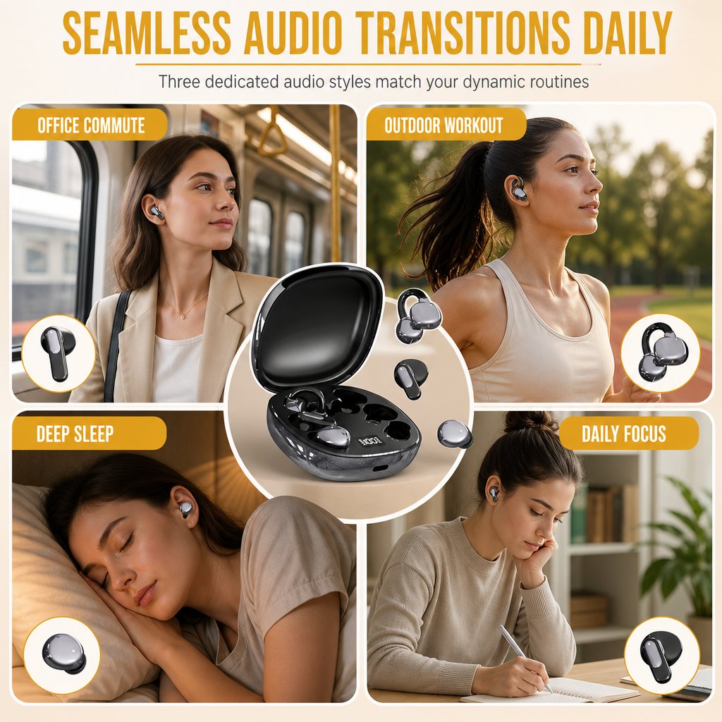 Listen 3 Ways Instantly! Multi-Wear Bluetooth Earbuds