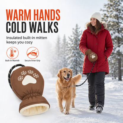 Winter Dog Leash with Integrated Warm Glove for Cold Weather Walking