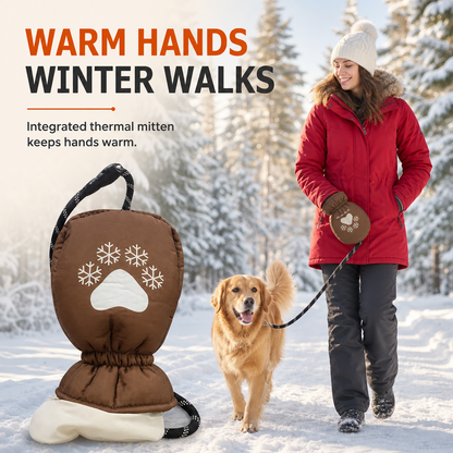 Winter Dog Leash with Integrated Warm Glove for Cold Weather Walking