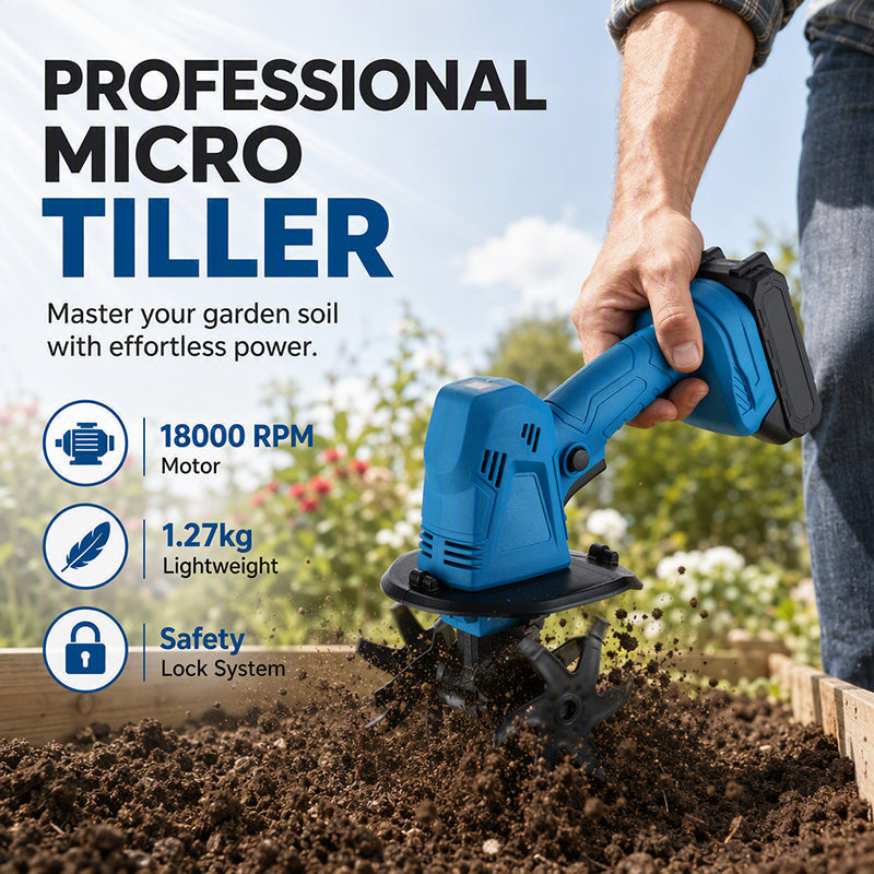 Cordless handheld garden tiller and soil aerator