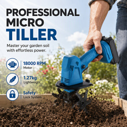 Cordless handheld garden tiller and soil aerator