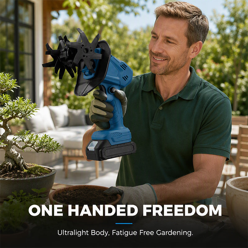 Cordless handheld garden tiller and soil aerator