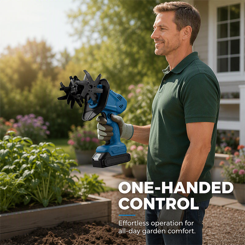 Cordless handheld garden tiller and soil aerator