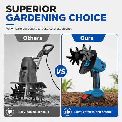 Cordless handheld garden tiller and soil aerator