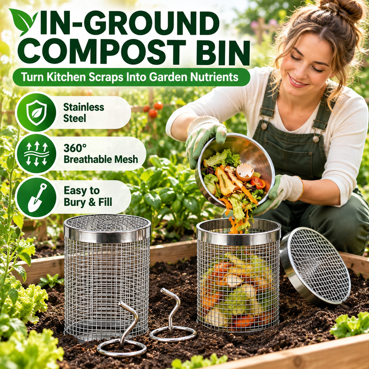 Stainless Steel Worm Composting Tube for Gardens