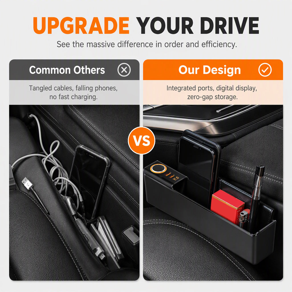 Multifunctional Car Seat Gap Organizer Box with USB Charging Ports