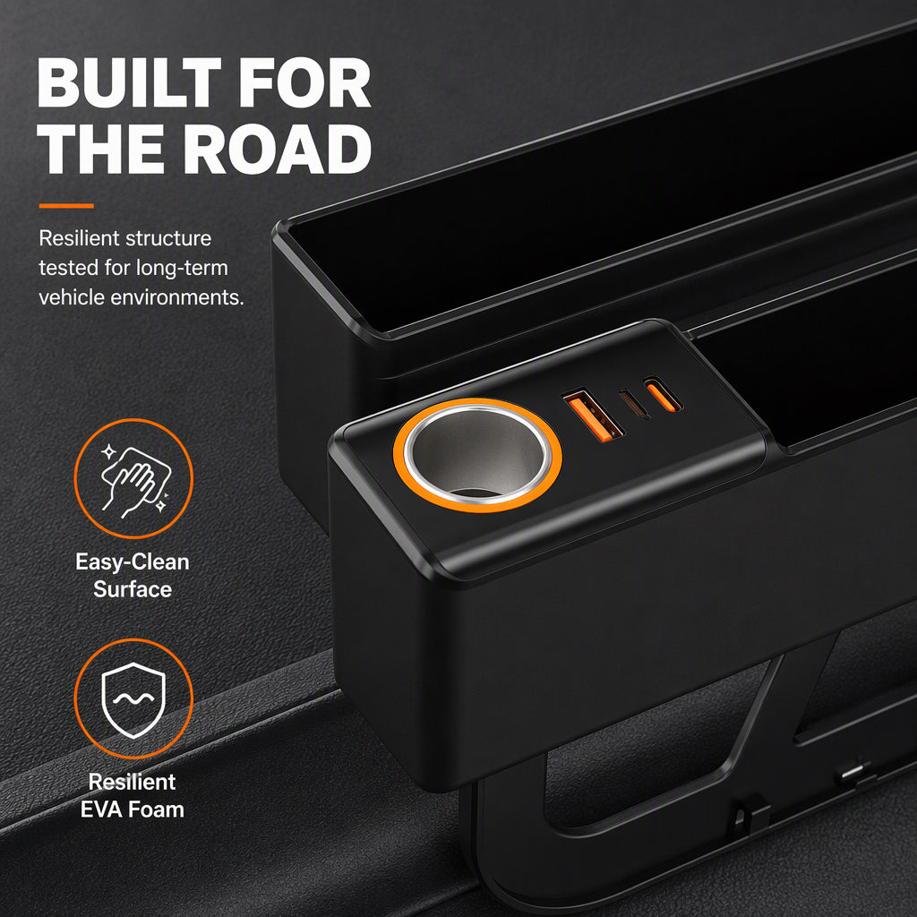 Multifunctional Car Seat Gap Organizer Box with USB Charging Ports