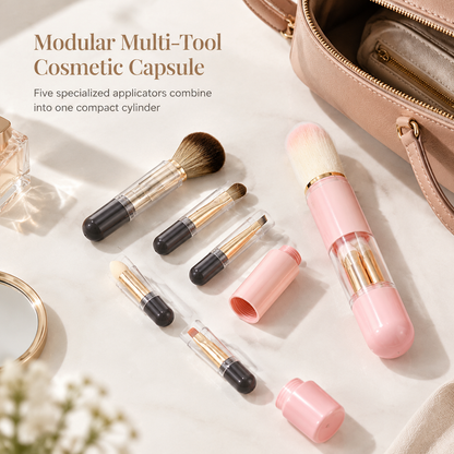 ⏳Time-Limited Special⏰Portable Retractable Makeup Brush Set — 5-in-1 Travel Capsule 🧳