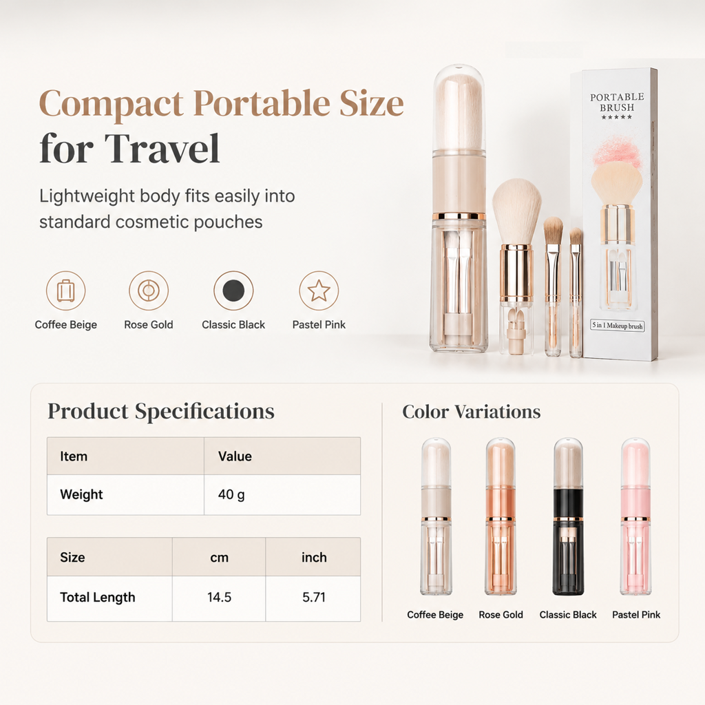 ⏳Time-Limited Special⏰Portable Retractable Makeup Brush Set — 5-in-1 Travel Capsule 🧳