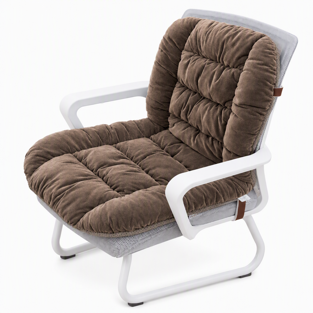 Winter Thickened Plush Integrated Heated Seat Cushion with Backrest Removable and Washable Warm Chair Pad for Office and Student Desk Chairs