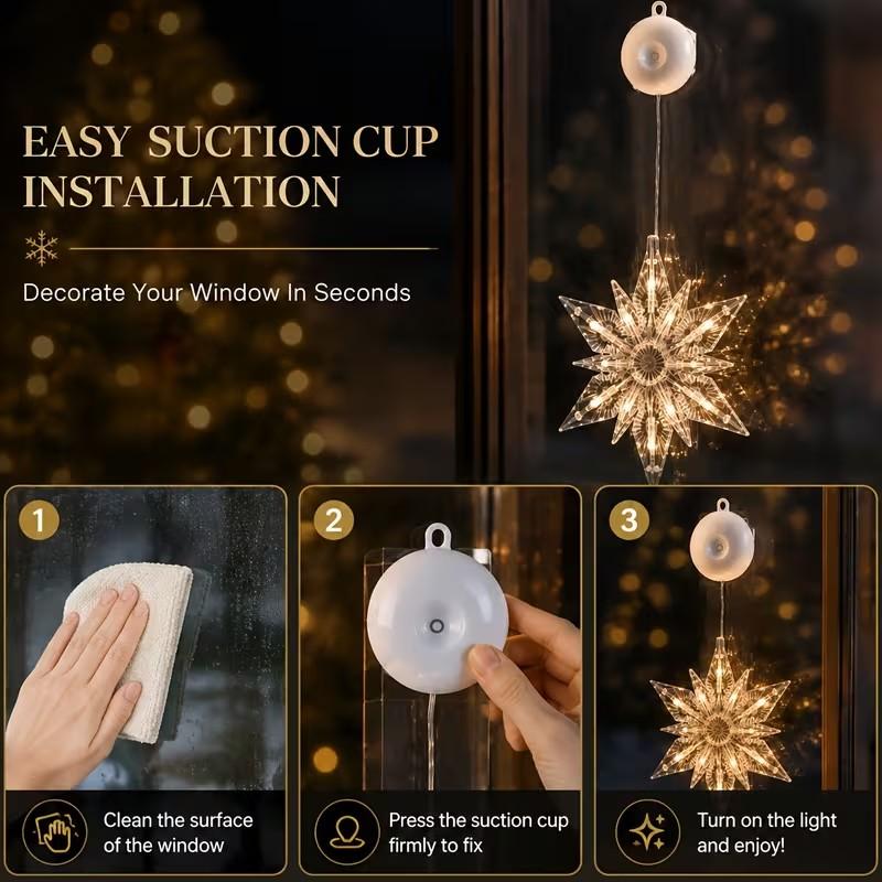 🎄❄️ DIY Christmas Snowflake Suction Cup LED Lights ✨ | Battery Operated, Warm & Multi-Colour, Window Suction Lights, Christmas Home & Party Decor