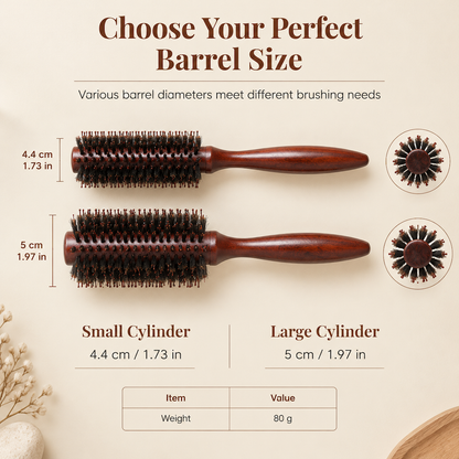 Boar Bristle Round Hair Brush for Blow Drying and Styling Curly or Straight Hair