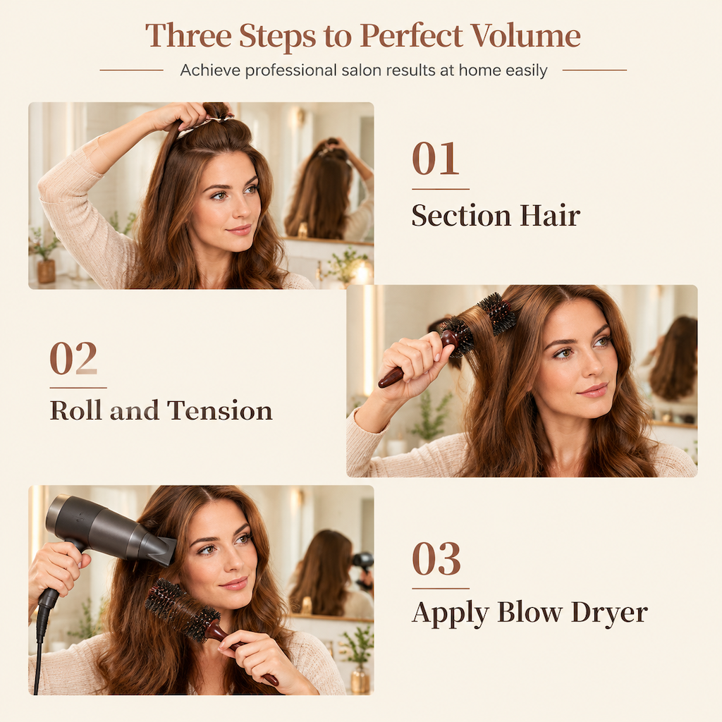 Boar Bristle Round Hair Brush for Blow Drying and Styling Curly or Straight Hair