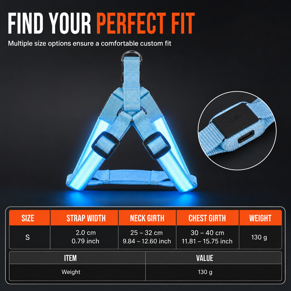 Adjustable LED Dog Harness Luminous Flashing Pet Chest Strap