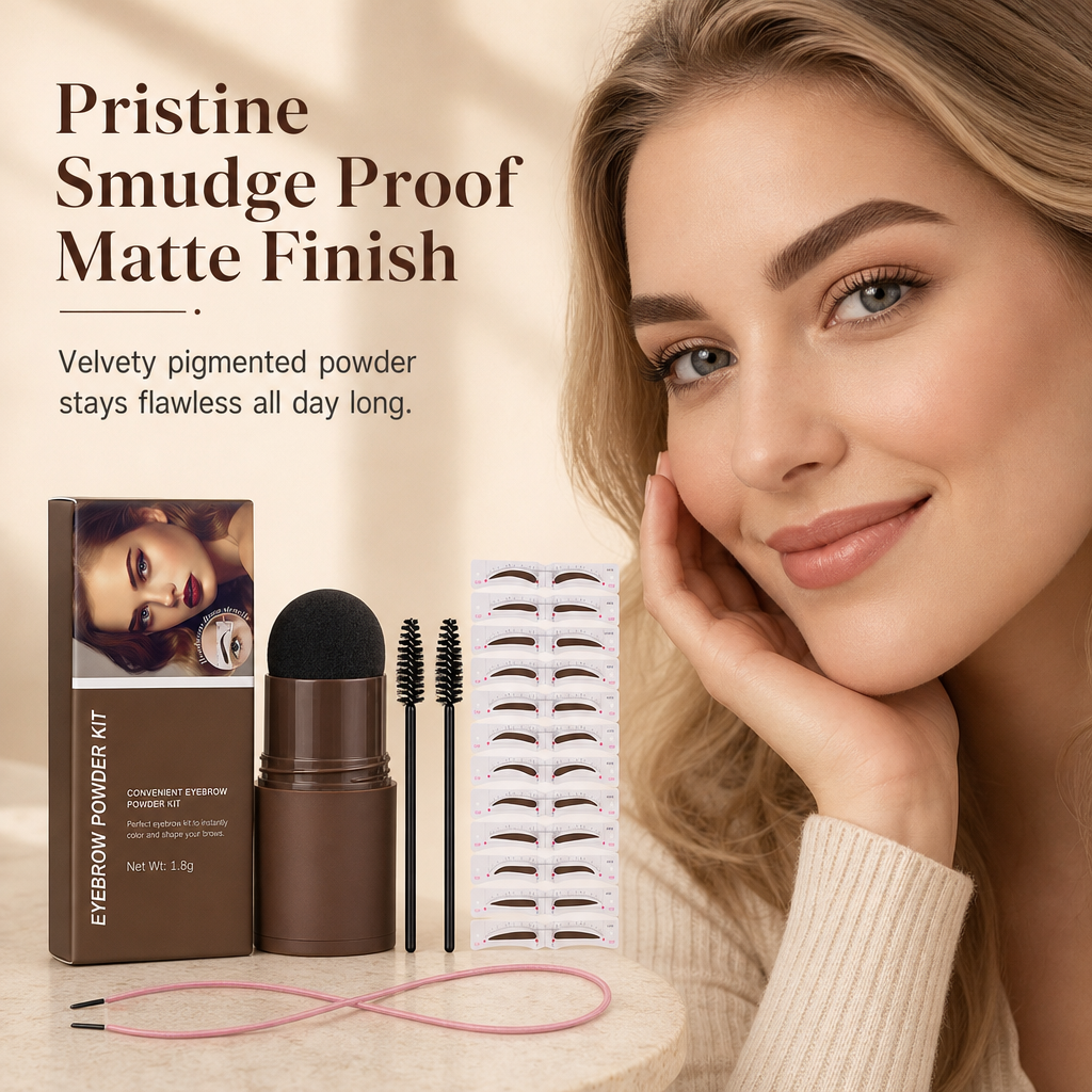 Eyebrow Stamp and Headband Stencil Set with Hairline Powder and Brushes