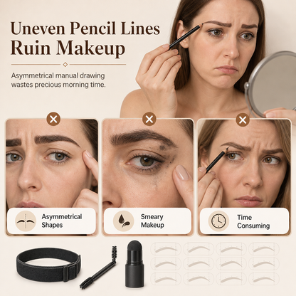 Eyebrow Stamp and Headband Stencil Set with Hairline Powder and Brushes