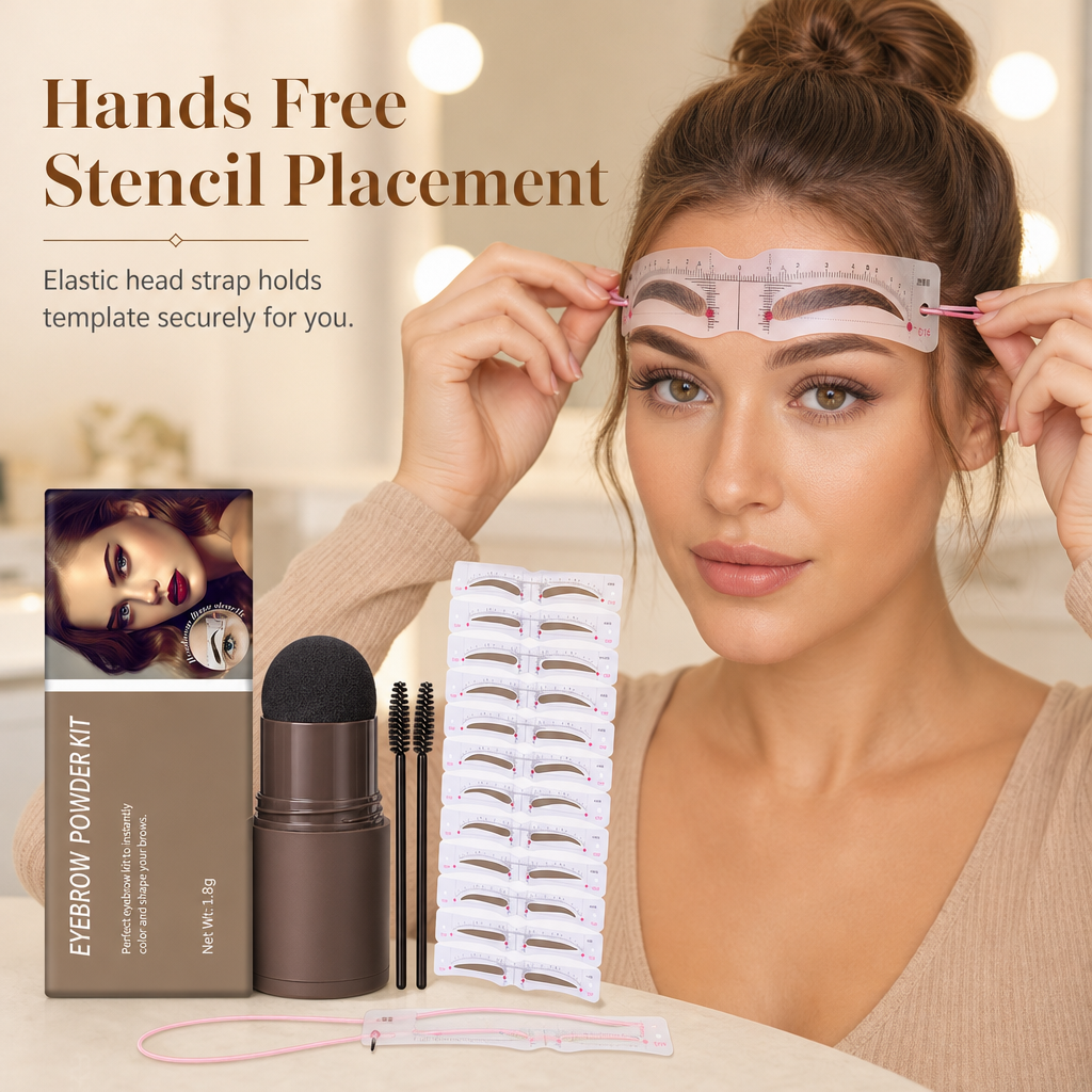 Eyebrow Stamp and Headband Stencil Set with Hairline Powder and Brushes