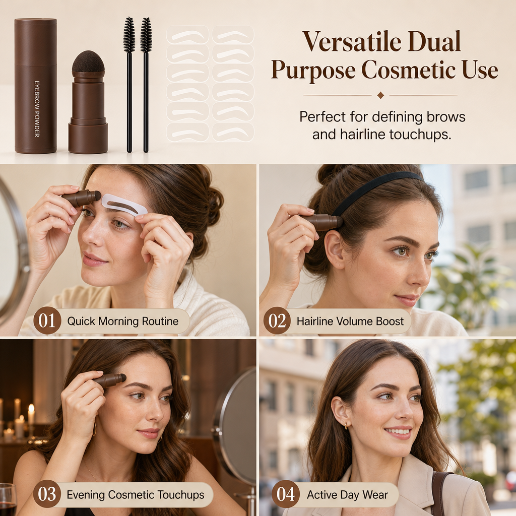 Eyebrow Stamp and Headband Stencil Set with Hairline Powder and Brushes