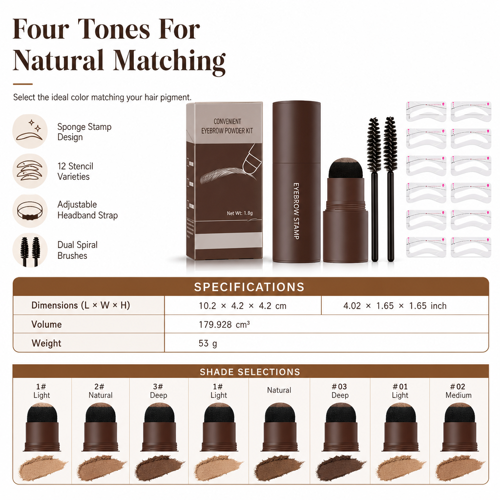 Eyebrow Stamp and Headband Stencil Set with Hairline Powder and Brushes