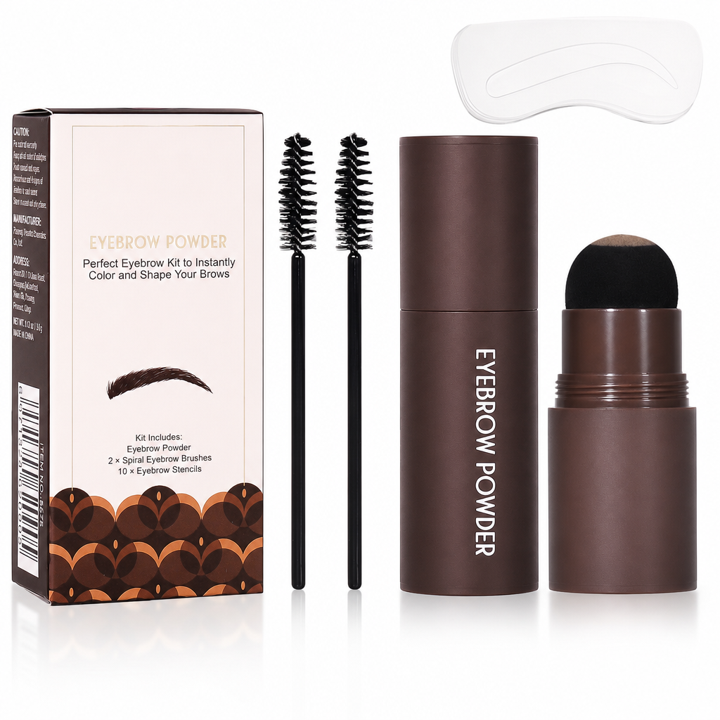 Eyebrow Stamp and Headband Stencil Set with Hairline Powder and Brushes
