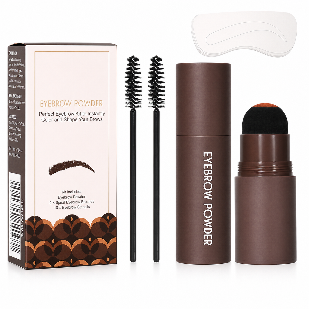 Eyebrow Stamp and Headband Stencil Set with Hairline Powder and Brushes