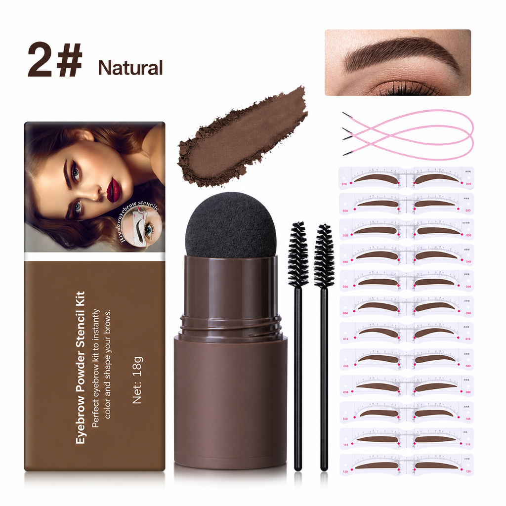 Eyebrow Stamp and Headband Stencil Set with Hairline Powder and Brushes