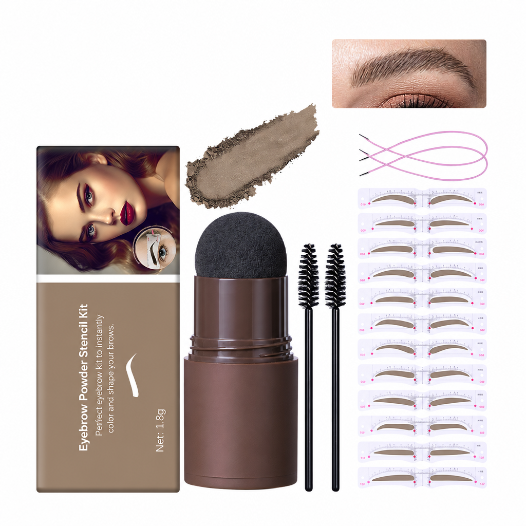 Eyebrow Stamp and Headband Stencil Set with Hairline Powder and Brushes