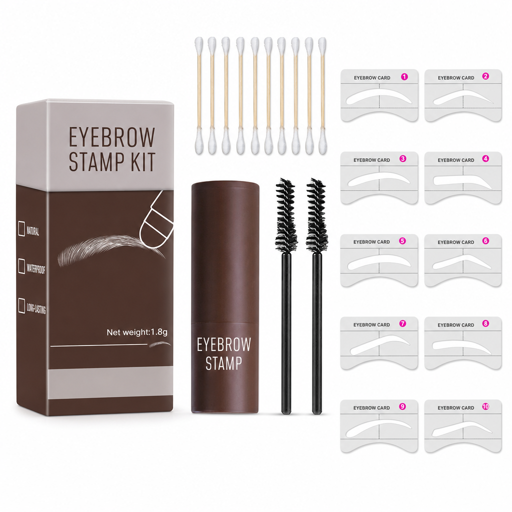 Eyebrow Stamp and Headband Stencil Set with Hairline Powder and Brushes