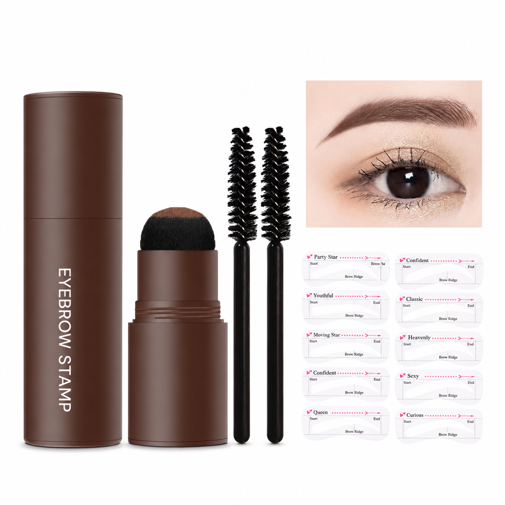 Eyebrow Stamp and Headband Stencil Set with Hairline Powder and Brushes