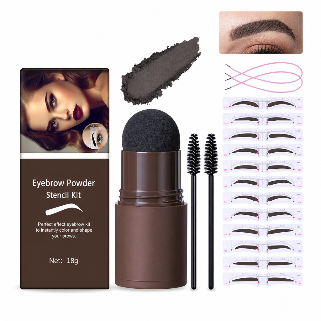 Eyebrow Stamp and Headband Stencil Set with Hairline Powder and Brushes