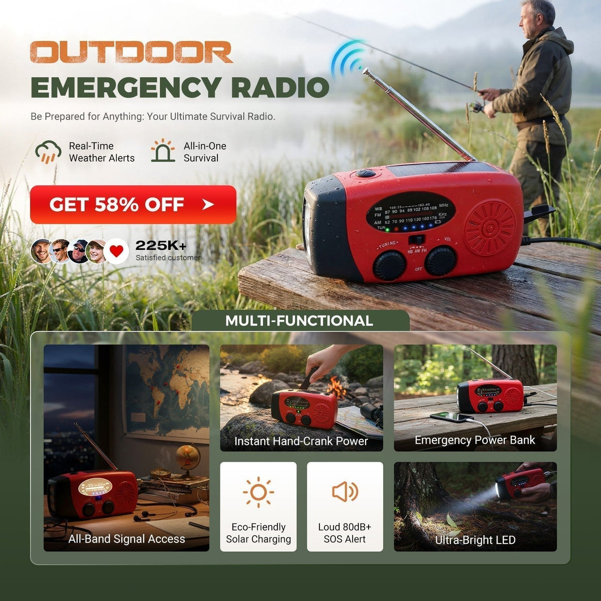 🎉 50% OFF NOW! 📻 Portable Solar & Hand Crank Emergency Radio – LED Light & NOAA ✨