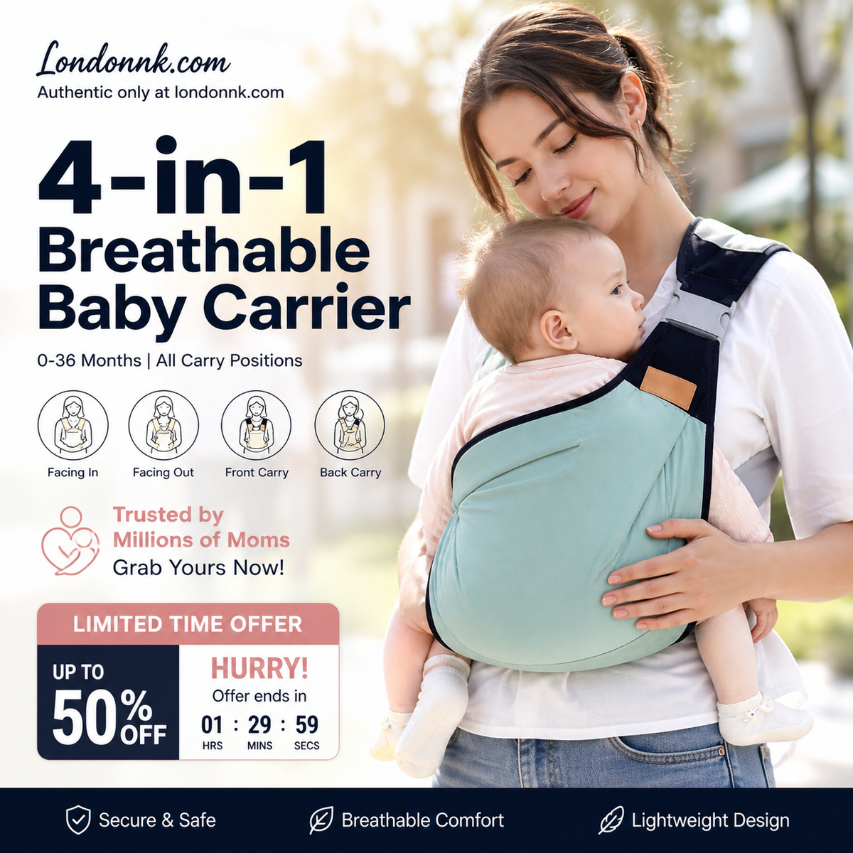 ⏳Time-Limited Special⏰4-in-1 Breathable Baby Carrier – 0-36 Months, Front/Back/Facing In/Out – Hands-Free Comfort for Parent & Baby! ✨