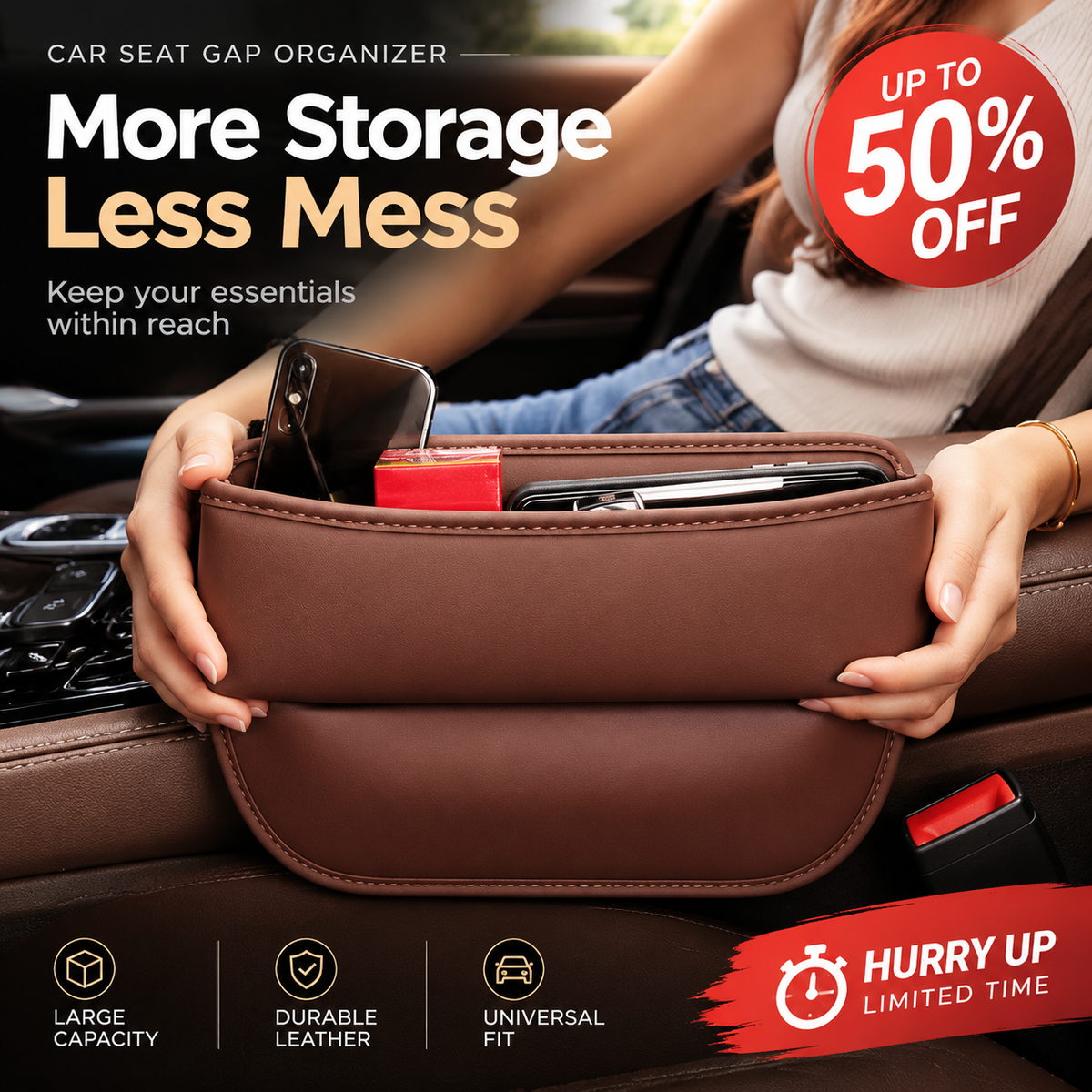 Car Seat Crevice Storage Box, Multifunctional Seat Crevice Storage Box, In-Car Seat and Center Console Storage Strip