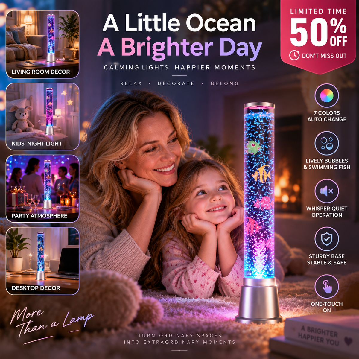 💧 LED Multicolor Fish-Themed Bubble Column Lamp
