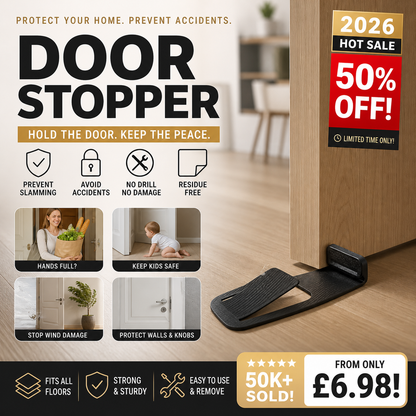 🥳2026 HOT SALE🥳💞50K+ SOLD! 🚪🎁 50% OFF! Door Stopper Protector –  No-drill, residue-free & holds doors open. Safe & simple – stock up & save! 🏠✅