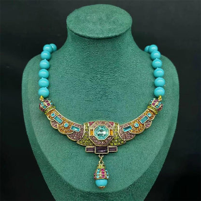 Medieval Jewelry Stone Turquoise Necklace Retro Light Luxury Necklace