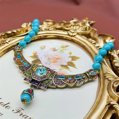 Medieval Jewelry Stone Turquoise Necklace Retro Light Luxury Necklace