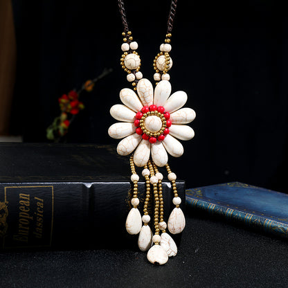 Handmade Long Tasseled Turquoise Flower Necklace （4 styles）