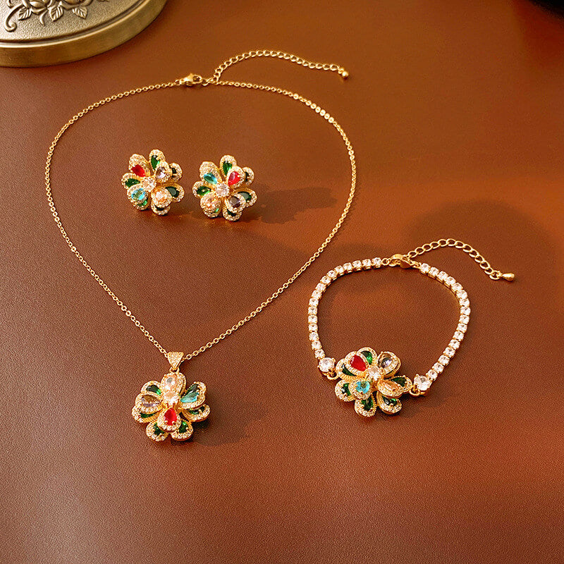 Luxury Floral Pendant Necklace, Earrings and Bracelet