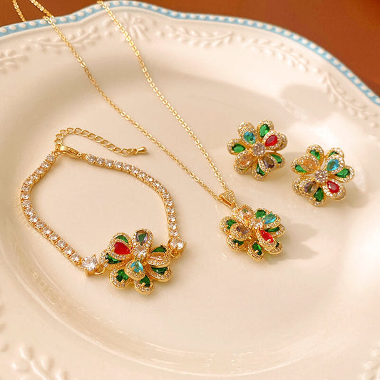 Luxury Floral Pendant Necklace, Earrings and Bracelet