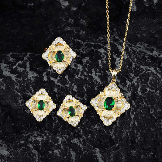 Italian Crafted Vintage Emerald Jewellery Set