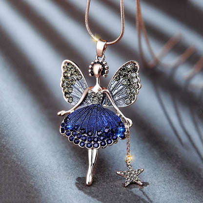 [Exquisite Gift] Super Sparkling Angel Wings Little Princess Pendant Long Necklace