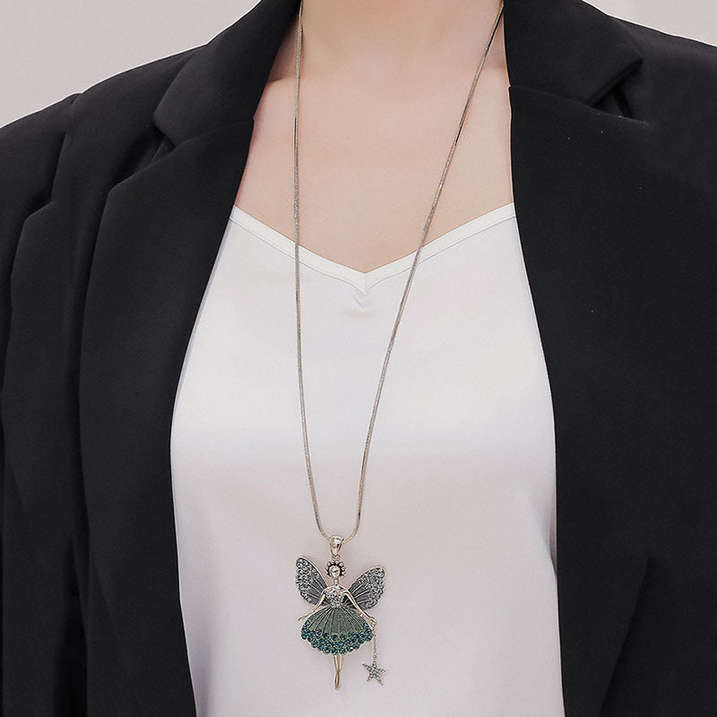 [Exquisite Gift] Super Sparkling Angel Wings Little Princess Pendant Long Necklace