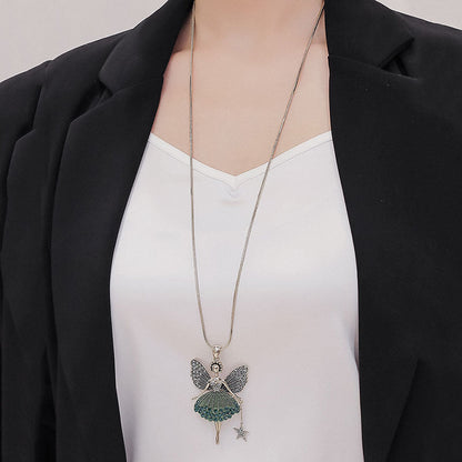 [Exquisite Gift] Super Sparkling Angel Wings Little Princess Pendant Long Necklace