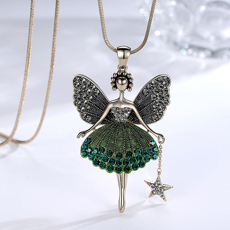 [Exquisite Gift] Super Sparkling Angel Wings Little Princess Pendant Long Necklace