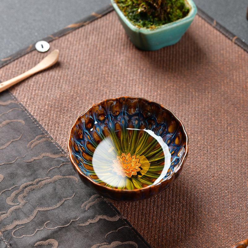 [best gift]Buddha Stones Lotus Peacock Dragon Phoenix Koi Fish Ceramic Teacup