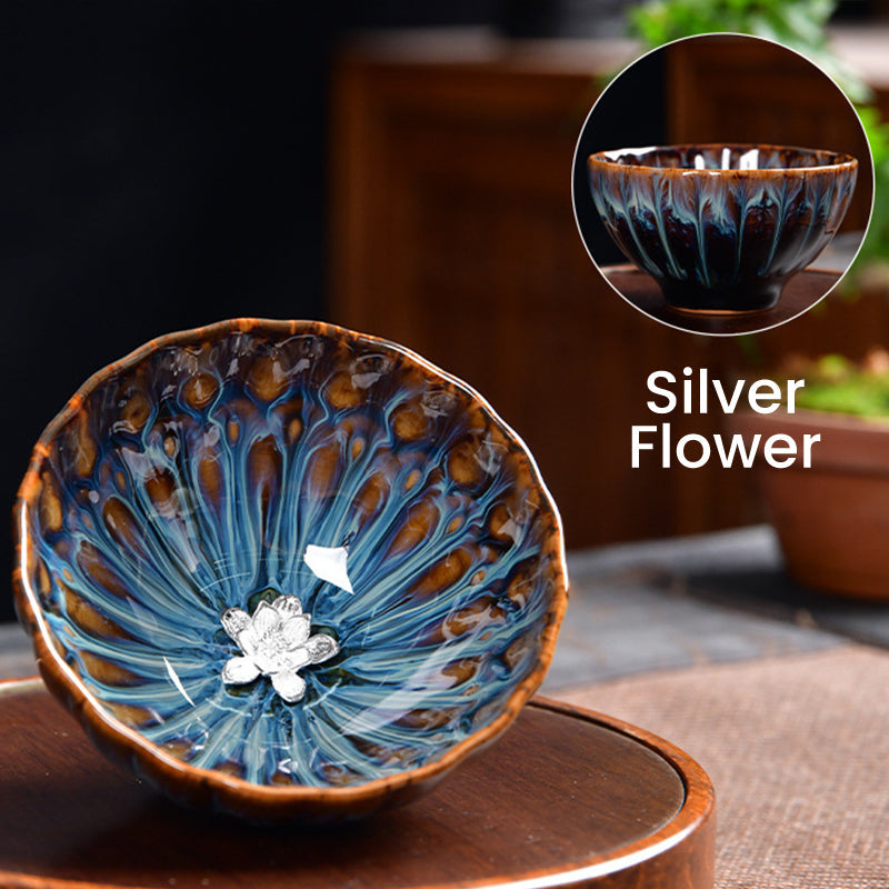 [best gift]Buddha Stones Lotus Peacock Dragon Phoenix Koi Fish Ceramic Teacup